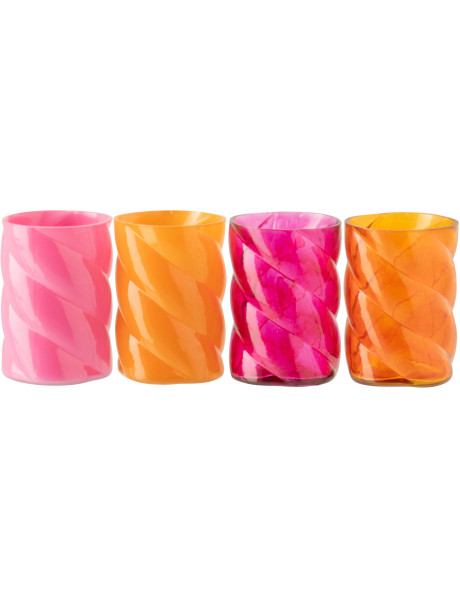 Lot de 4 Photophores Solira en verre rose et orange torsadé Ø7,5 cm 