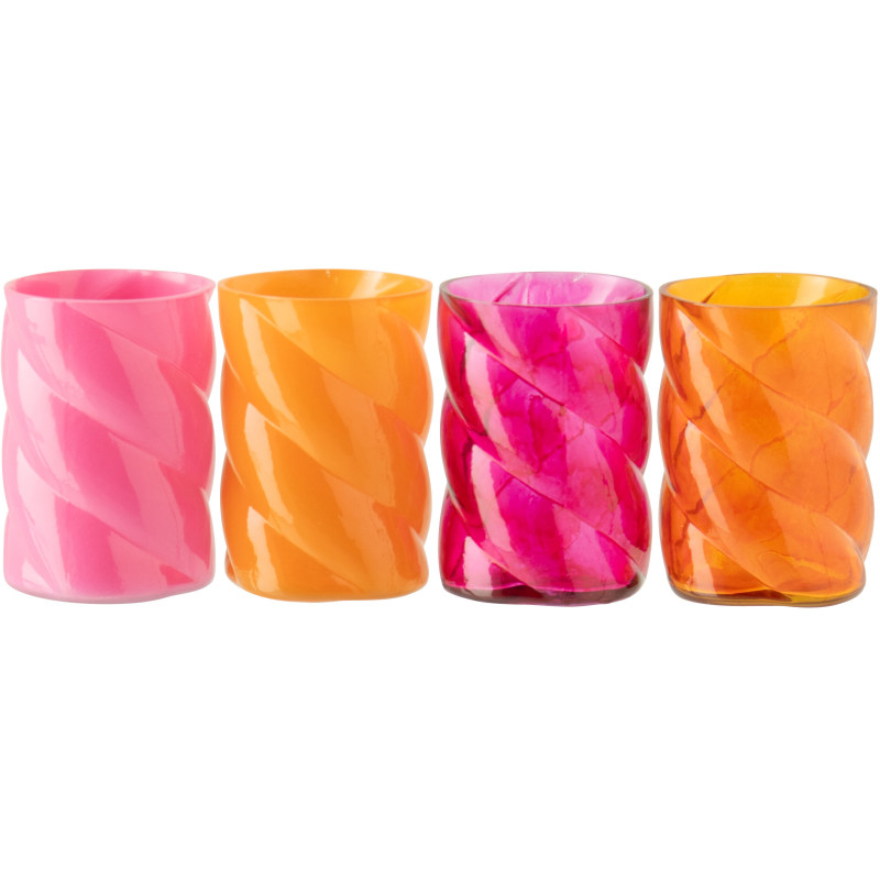 Lot de 4 Photophores Solira en verre rose et orange torsadé Ø7,5 cm 