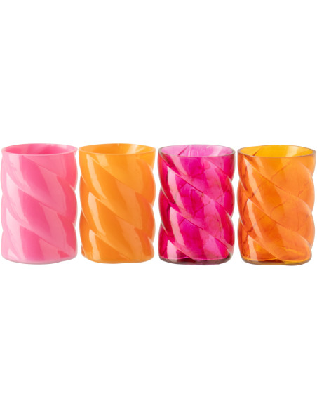 Lot de 4 Photophores Solira en verre rose et orange torsadé Ø7,5 cm 