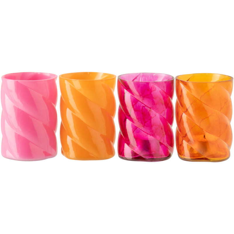 Lot de 4 Photophores Solira en verre rose et orange torsadé Ø7,5 cm 