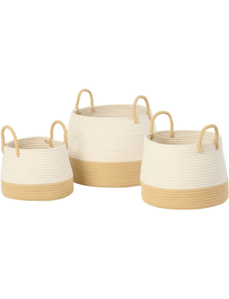 Lot de 3 paniers Natura avec anse ronde en fibres naturelles et blanc 