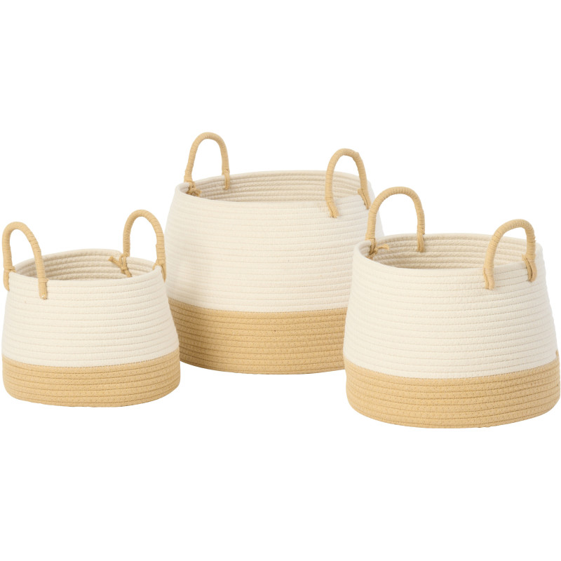 Lot de 3 paniers Natura avec anse ronde en fibres naturelles et blanc 