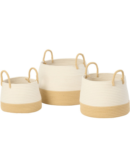 Lot de 3 paniers Natura avec anse ronde en fibres naturelles et blanc 