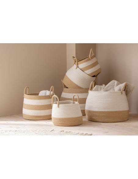 Lot de 3 paniers Natura avec anse ronde en fibres naturelles et blanc 