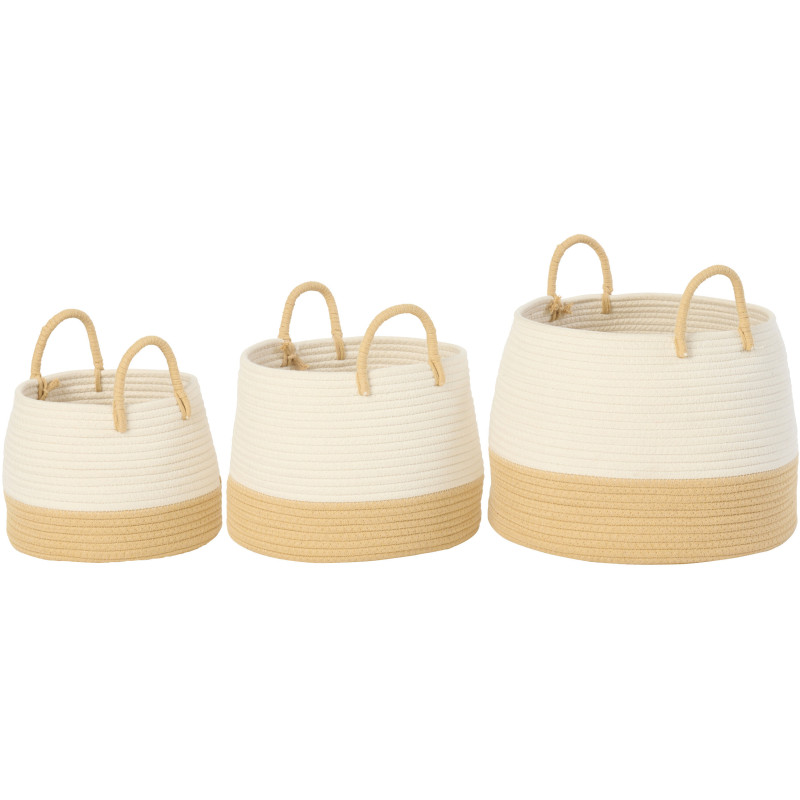 Lot de 3 paniers Natura avec anse ronde en fibres naturelles et blanc 
