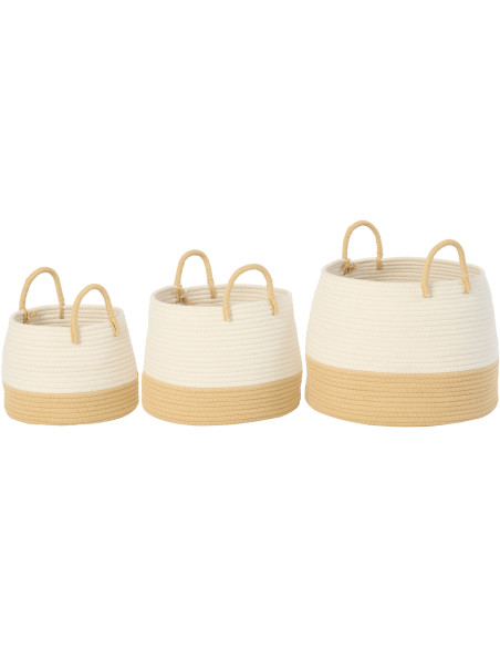 Lot de 3 paniers Natura avec anse ronde en fibres naturelles et blanc 