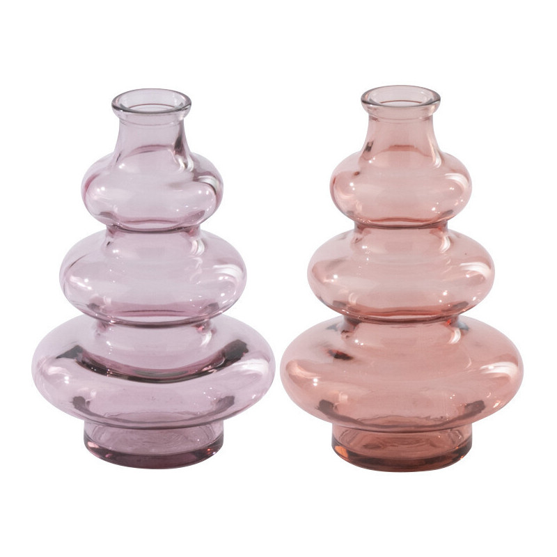 Lot de 2 vases Roselia en verre rose poudré et rose saumon 