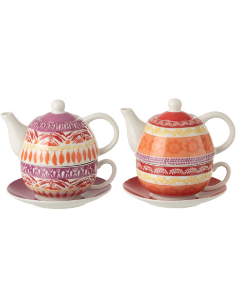 Lot de 2 théières individuelles Solea avec tasse et sous-tasse en céramique violet et rouge 