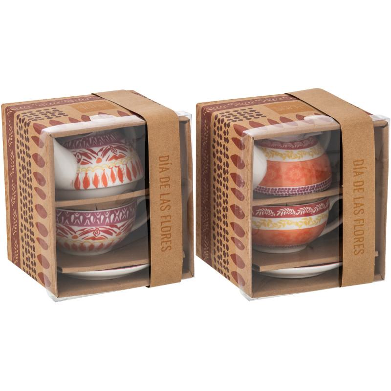 Lot de 2 théières individuelles Solea avec tasse et sous-tasse en céramique violet et rouge 