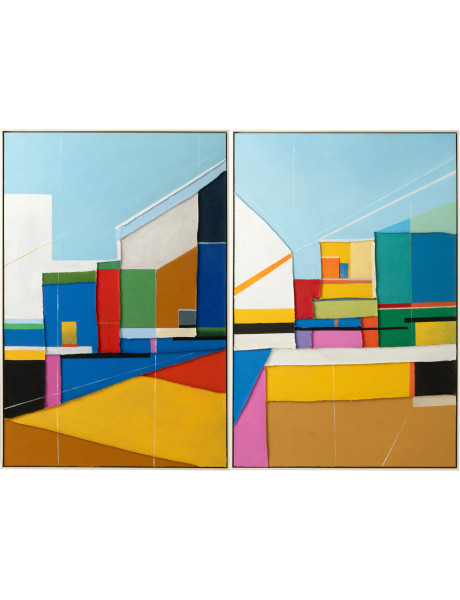 Lot de 2 tableaux abstraits modernes multicolores acrylique Duovista H 122,5 cm 