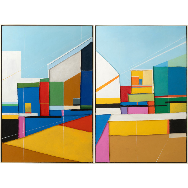 Lot de 2 tableaux abstraits modernes multicolores acrylique Duovista H 122,5 cm 