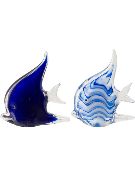 Lot de 2 presse-papiers poissons Azzuro en verre bleu 16,8 cm 