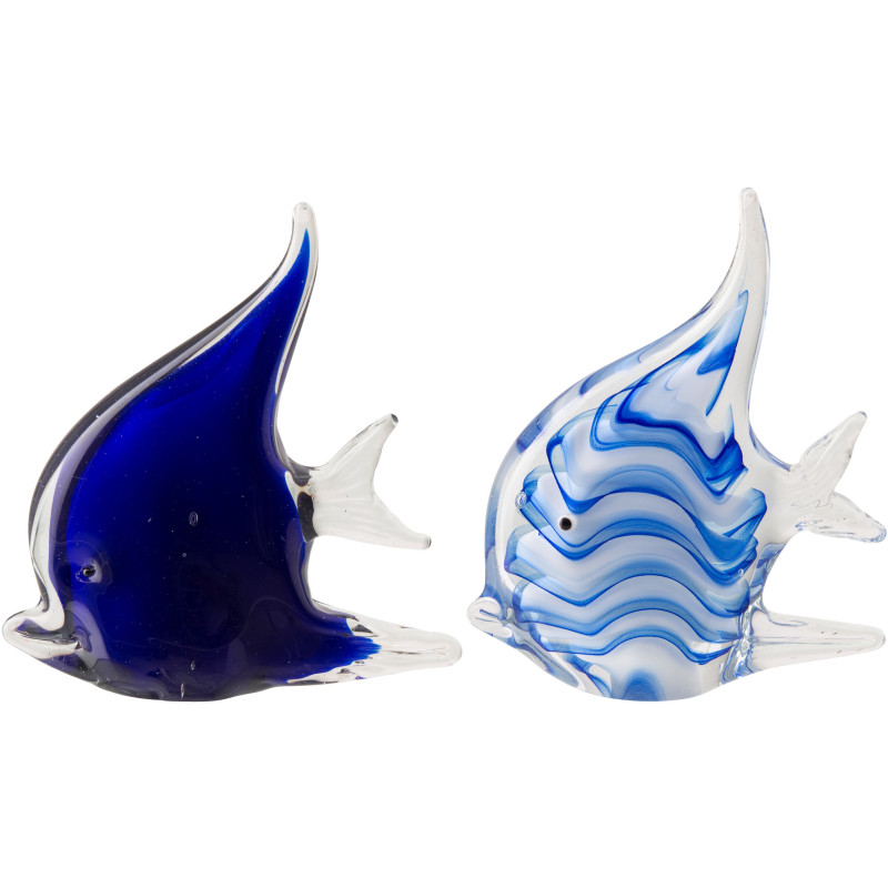 Lot de 2 presse-papiers poissons Azzuro en verre bleu 16,8 cm 