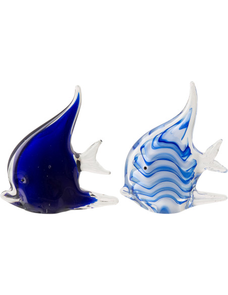 Lot de 2 presse-papiers poissons Azzuro en verre bleu 16,8 cm 