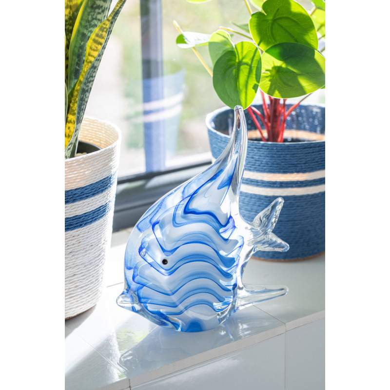 Lot de 2 presse-papiers poissons Azzuro en verre bleu 16,8 cm 