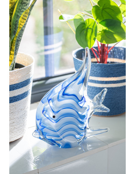 Lot de 2 presse-papiers poissons Azzuro en verre bleu 16,8 cm 