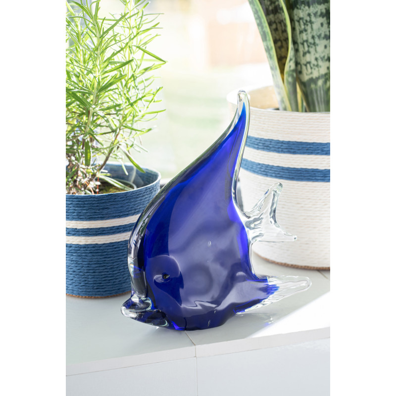 Lot de 2 presse-papiers poissons Azzuro en verre bleu 16,8 cm 