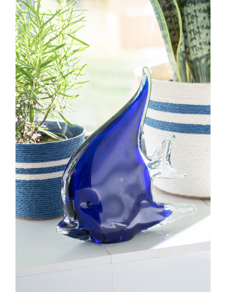 Lot de 2 presse-papiers poissons Azzuro en verre bleu 16,8 cm 