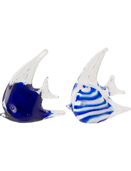 Lot de 2 presse-papiers poissons Azzuro en verre bleu 12 cm 