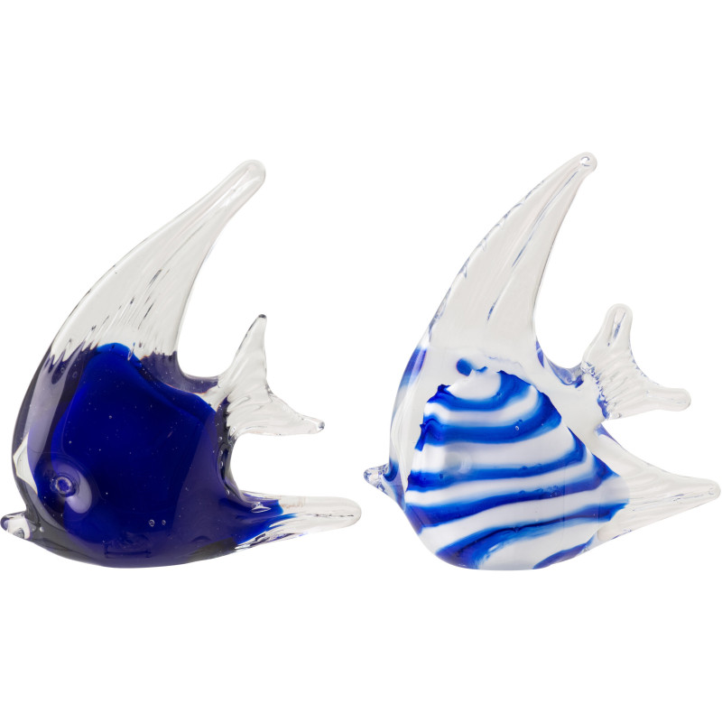 Lot de 2 presse-papiers poissons Azzuro en verre bleu 12 cm 