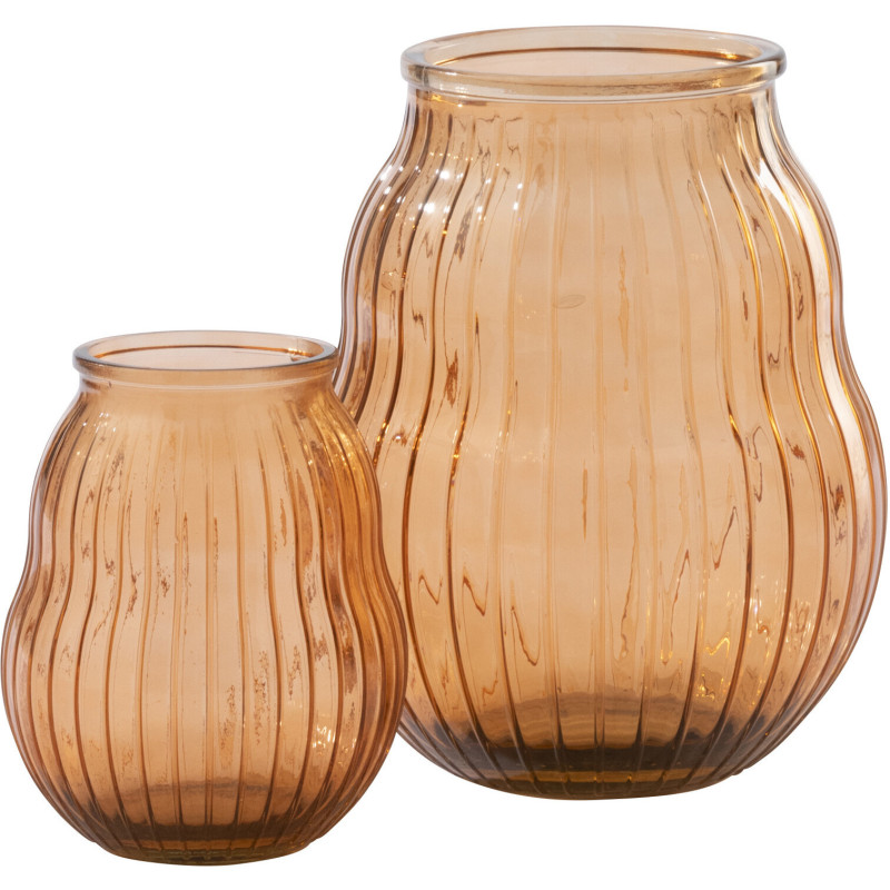 Photophore Solira en verre orange rainuré Ø29 cm x H35,5 cm 