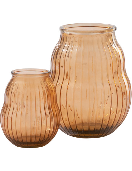 Photophore Solira en verre orange rainuré Ø29 cm x H35,5 cm 