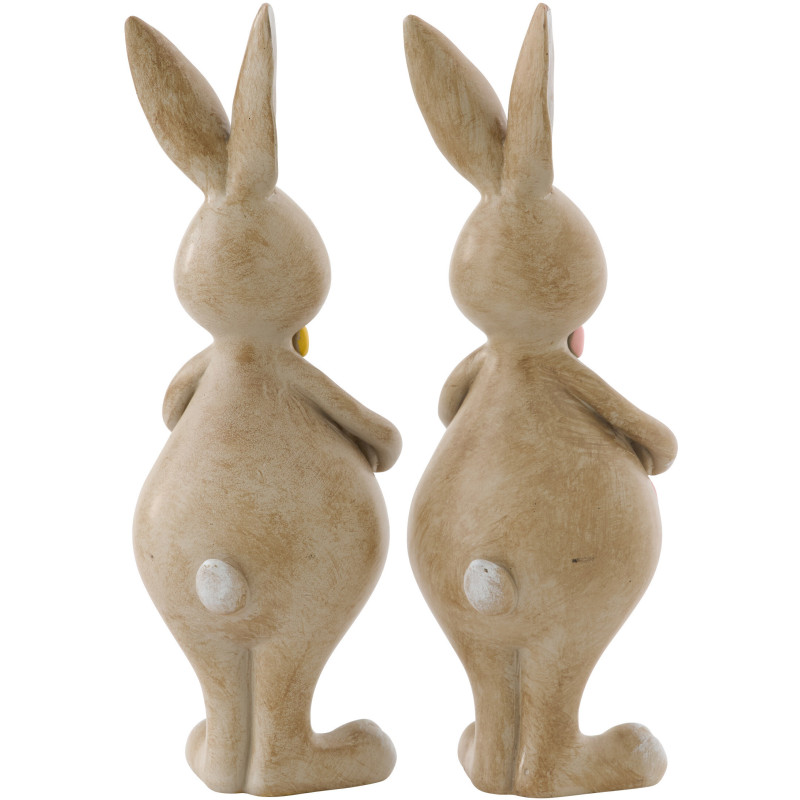 Lot de 2 lapins décoratifs Fleuria en polyrésine beige, jaune et rose 19 cm 