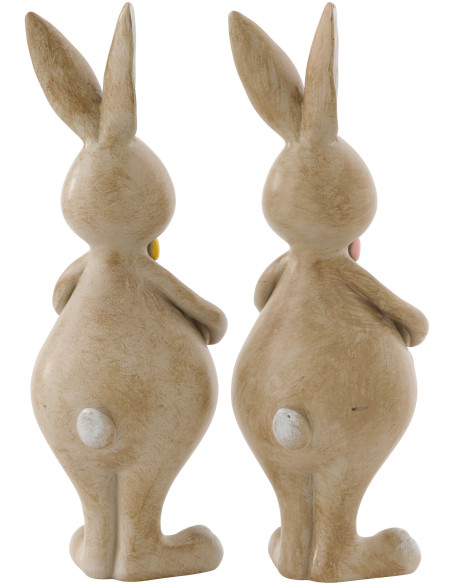 Lot de 2 lapins décoratifs Fleuria en polyrésine beige, jaune et rose 19 cm 