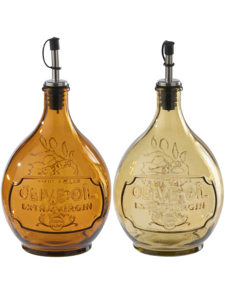 Lot de 2 Bouteilles Olivara en verre orange et ocre 1 litre 