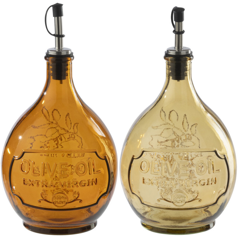 Lot de 2 Bouteilles Olivara en verre orange et ocre 1 litre 