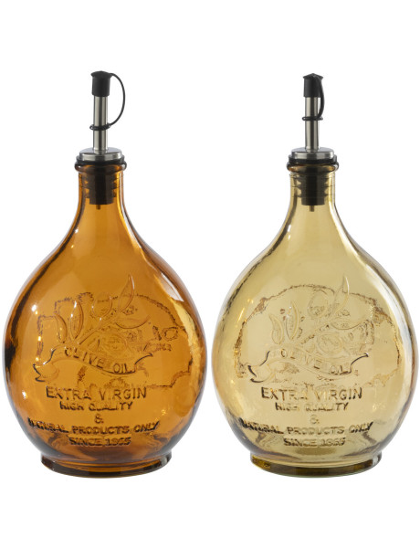 Lot de 2 Bouteilles Olivara en verre orange et ocre 1 litre 