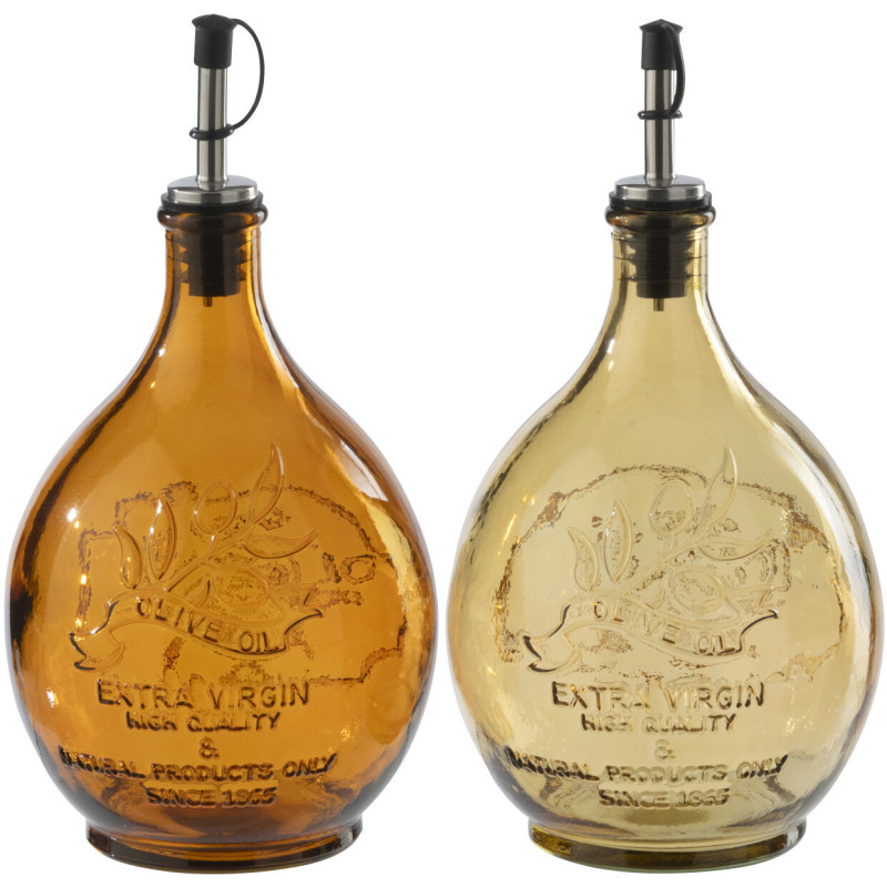 Lot de 2 Bouteilles Olivara en verre orange et ocre 1 litre 