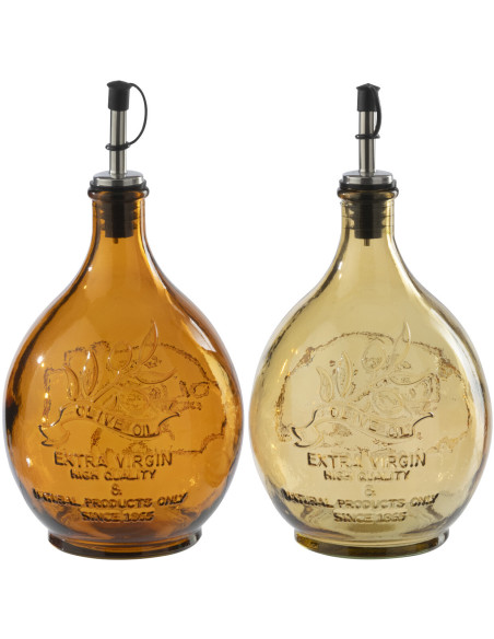 Lot de 2 Bouteilles Olivara en verre orange et ocre 1 litre 