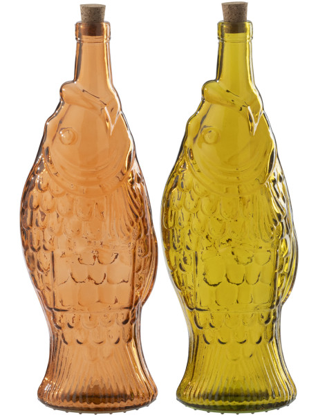 Lot de 2 Bouteilles Nerola en verre orange et ocre 1100 ml 