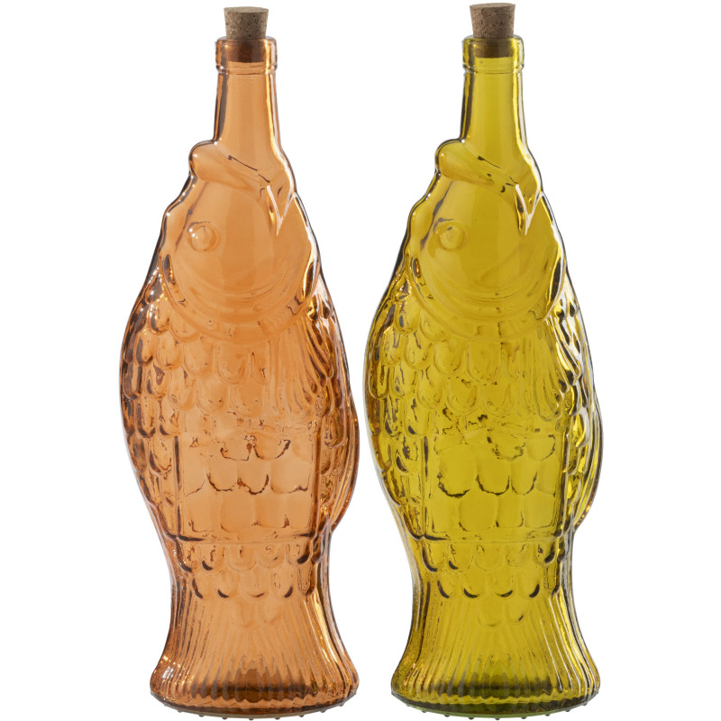 Lot de 2 Bouteilles Nerola en verre orange et ocre 1100 ml 