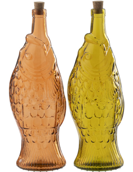 Lot de 2 Bouteilles Nerola en verre orange et ocre 1100 ml 