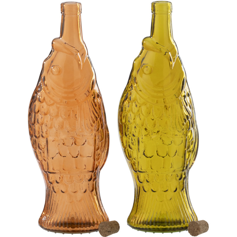 Lot de 2 Bouteilles Nerola en verre orange et ocre 1100 ml 