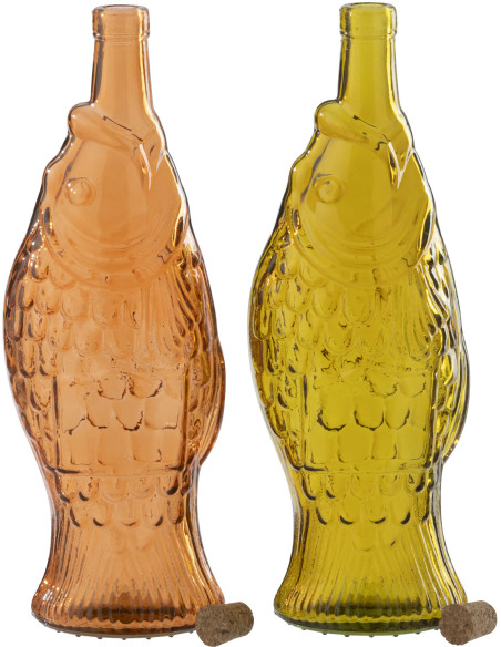 Lot de 2 Bouteilles Nerola en verre orange et ocre 1100 ml 