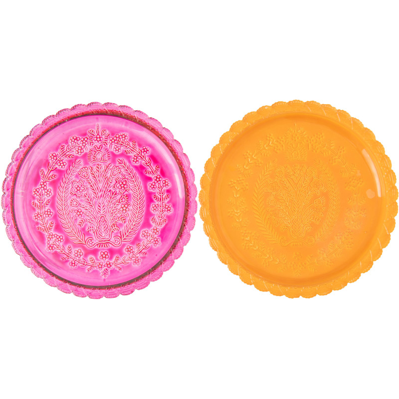 Lot de 2 Assiettes Solira en verre rose et orange Ø24,5 cm 