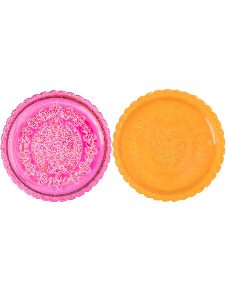 Lot de 2 Assiettes Solira en verre rose et orange Ø24,5 cm 