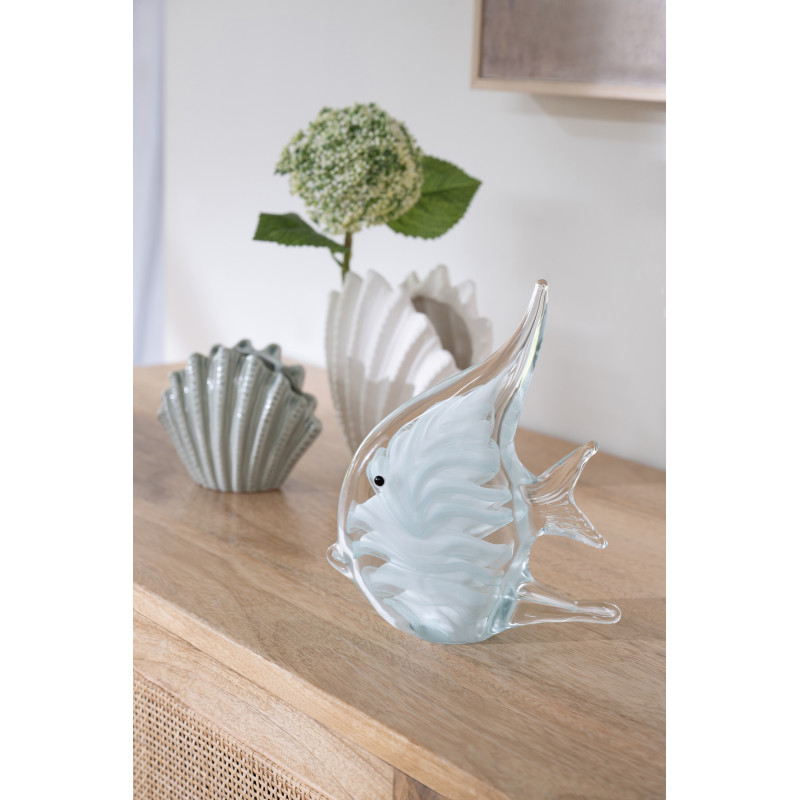 Lot de 2 presse-papier poisson rayé Calypso en verre turquoise et blanc 18 cm 