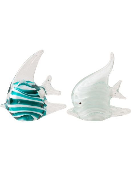Lot de 2 presse-papier poisson rayé Calypso en verre turquoise et blanc 12 cm 