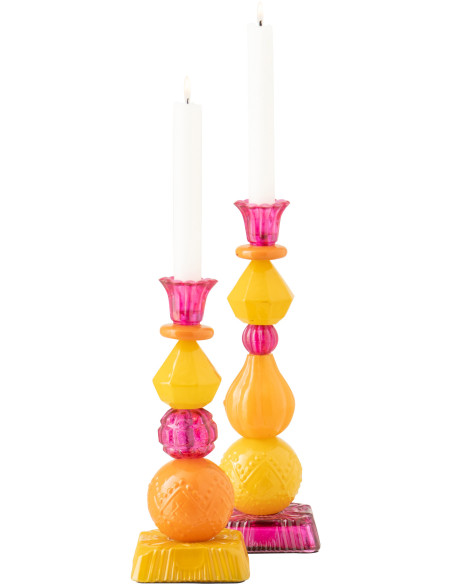 Chandelier Solira en verre rose, orange et jaune H28,5 cm 