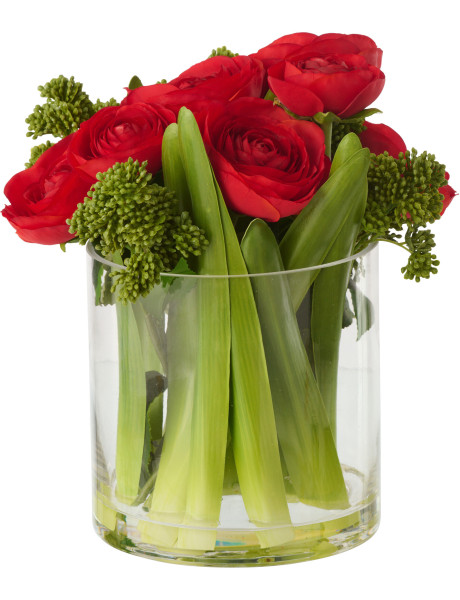 Composition florale artificielle Florisia renoncules rouges en vase H 24 cm 