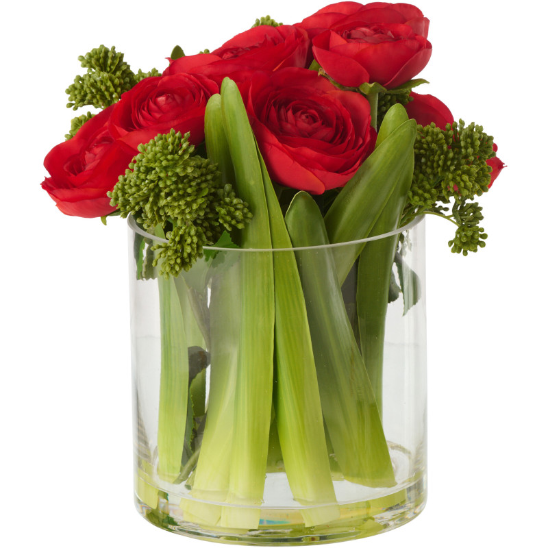 Composition florale artificielle Florisia renoncules rouges en vase H 24 cm 