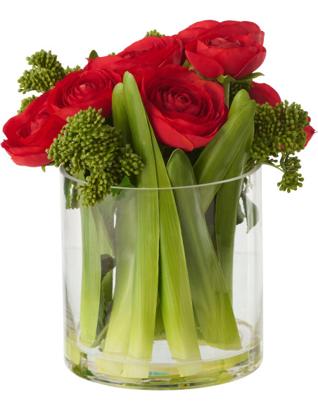 Composition florale artificielle Florisia renoncules rouges en vase H 24 cm 