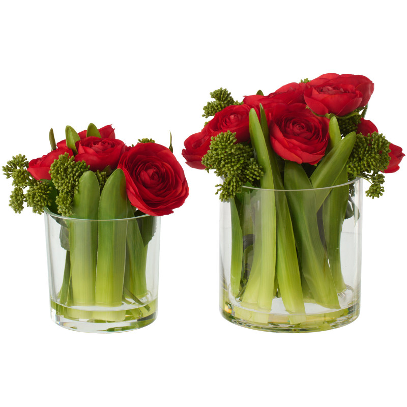 Composition florale artificielle Florisia renoncules rouges en vase H 24 cm 