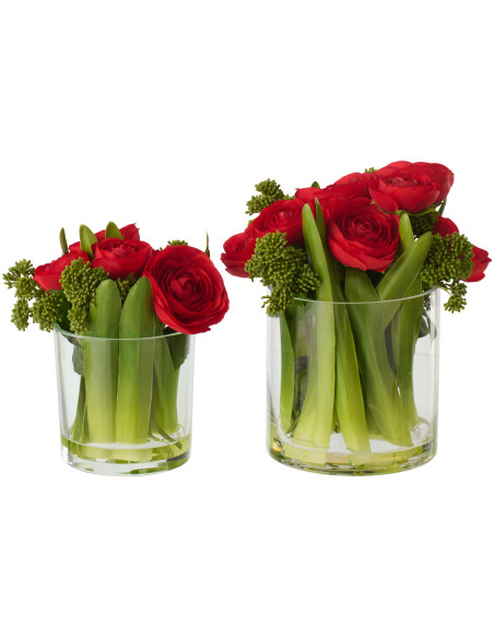 Composition florale artificielle Florisia renoncules rouges en vase H 24 cm 