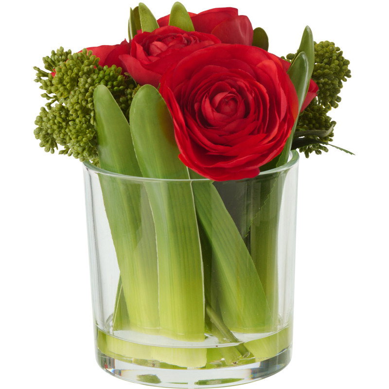 Composition florale artificielle Florisia renoncules rouges en vase H 21 cm 