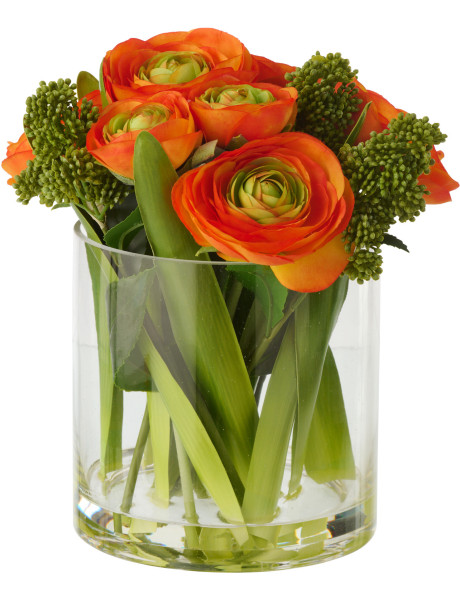 Composition florale artificielle Florisia renoncules orange en vase H 24 cm 